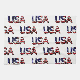 Linge De Cuisine États-Unis superposés sur le drapeau américain