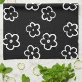 Linge De Cuisine Été botanique tropical noir et blanc (Plié)