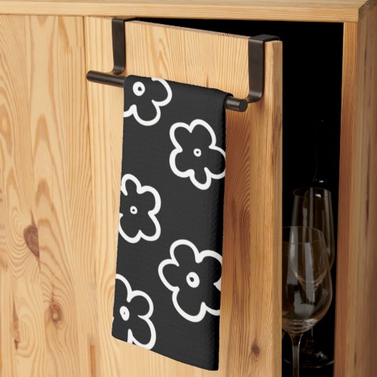 Linge De Cuisine Été botanique tropical noir et blanc (Pliage en tiers)