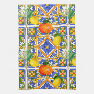 Linge De Cuisine Été, Carreaux siciliens, agrumes, oranges, majol