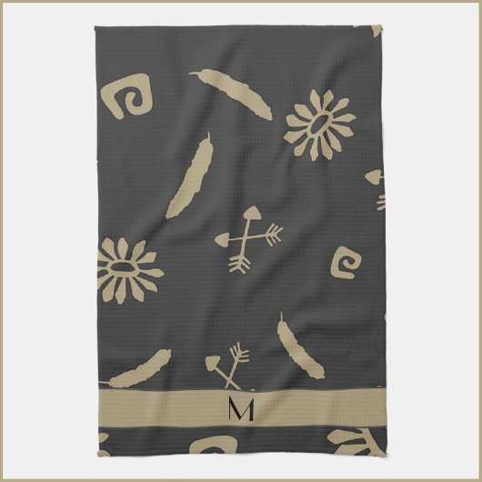Linge De Cuisine Ethnic Black and Beige Native Print Cuisine Servie