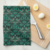 Linge De Cuisine Ethnique, noire et turquoise. (Quart Plié)