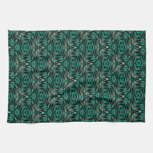 Linge De Cuisine Ethnique, noire et turquoise. (Horizontal)