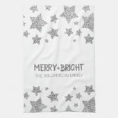 Linge De Cuisine Étincelle étoile Joyeux Noël brillant blanc argent (Vertical)