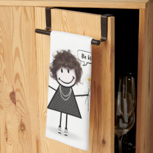 Linge De Cuisine Étiquette Figure Girl avec marguerites