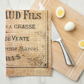 Linge De Cuisine Étiquette français vintage de beauté (Quart Plié)