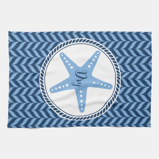 Linge De Cuisine Étoile de mer bleue marine côtière (Horizontal)