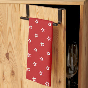 Linge De Cuisine Étoiles blanches sur motif rouge vif