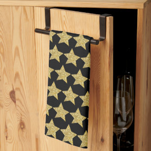 Linge De Cuisine Etoiles de Parties scintillant d'or Noir