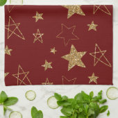 Linge De Cuisine Étoiles de Parties scintillant rouge Noël (Plié)