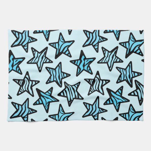 Linge De Cuisine étoiles d'impression bleu zèbre (Horizontal)