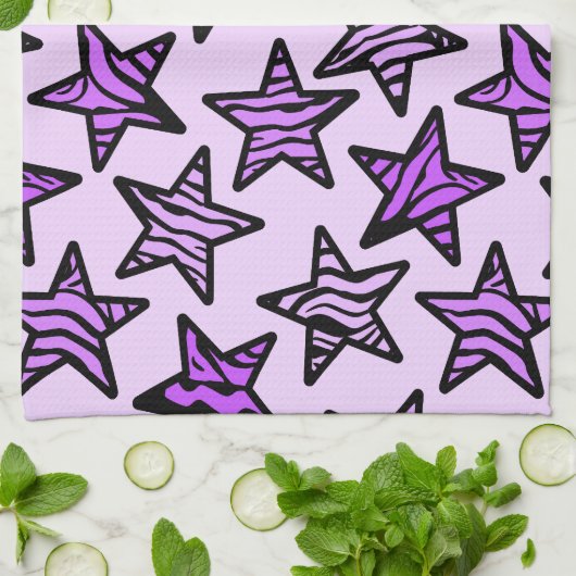 Linge De Cuisine Étoiles d'impression de zèbre pourpre (Plié)