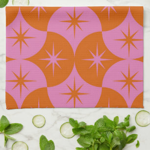 Linge De Cuisine Étoiles explosives orange rose sur coquille milieu