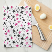 Linge De Cuisine Étoiles Noir Argent Rose (Quart Plié)