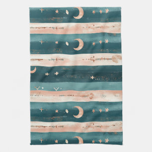 Linge De Cuisine Étoiles Tribales Clay & Teal et Rayure de Lune