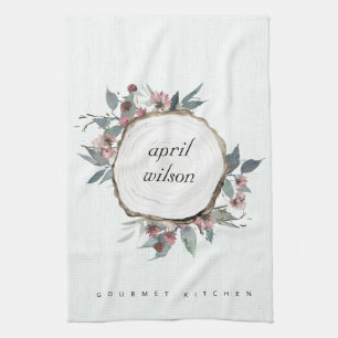 LINGE DE CUISINE EUCALYPTUS FLORAL ROSE DE BOIS RUSTIQUE