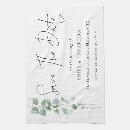 Linge De Cuisine Eucalyptus Moderne Script Keepsaké Enregistrer La (Vertical)