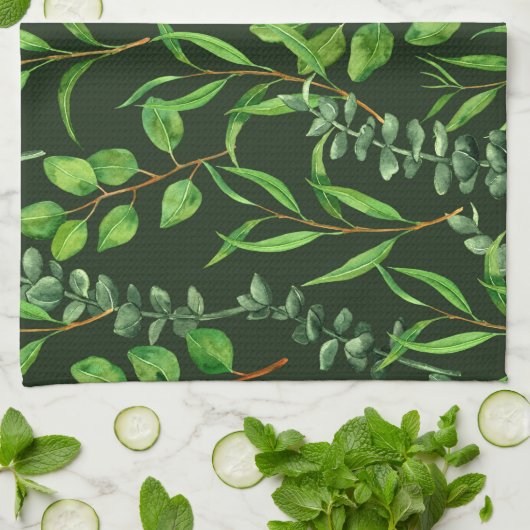 Linge De Cuisine Eucalyptus vert foncé (Plié)