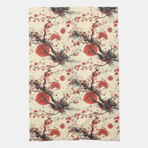 Linge De Cuisine Éventail motif fleur de cerisier japonais (4)