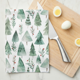 Linge De Cuisine Evergreen Forest Watercolor Kitchen Towel