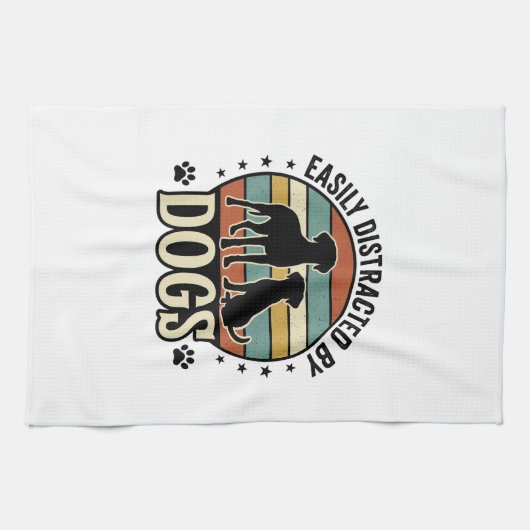 Linge De Cuisine Facilement distrait par les chiens Design silhouet (Horizontal)