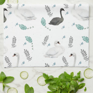 Linge De Cuisine Fairytale Swan Illustration Folk Botanical