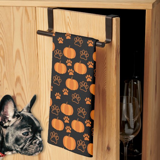 Linge De Cuisine Fall Orange and Black Pumpkins and Paws Halloween 