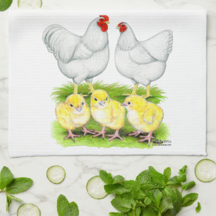 Linge De Cuisine Famille de poules blanches Wyandotte
