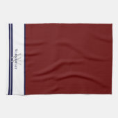 Linge De Cuisine Famille moderne monogramme Maroon Rouge (Horizontal)