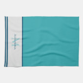 Linge De Cuisine Famille monogramme moderne bleu turquoise (Horizontal)