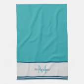 Linge De Cuisine Famille monogramme moderne bleu turquoise (Vertical)