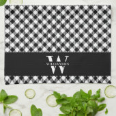 Linge De Cuisine Famille Monogramme noir et blanc Vichy Plaid Moder (Plié)