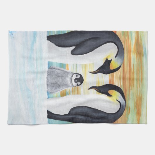 Linge De Cuisine Famille Penguin avec bébé pingouin (Horizontal)