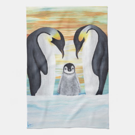 Linge De Cuisine Famille Penguin avec bébé pingouin (Vertical)