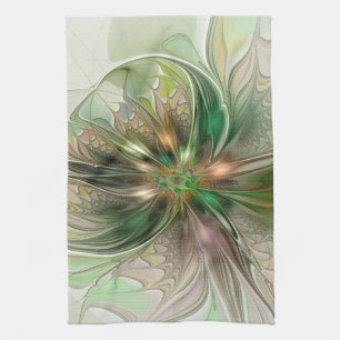 Linge De Cuisine Fantaisie Abstraite Moderne Fleur Fractale Colorée