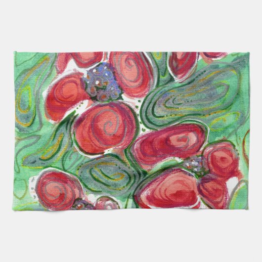 Linge De Cuisine Fantasie de fleurs rouges (Horizontal)