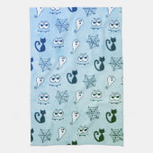 Linge De Cuisine Fantôme, toiles d'araignées et chats noirs bleu (Vertical)