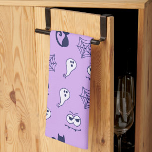 Linge De Cuisine Fantôme, toiles d'araignées et chats noirs violet