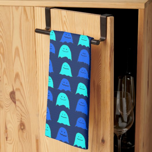 Linge De Cuisine Fantômes d'Halloween bleu vif (Pliage en tiers)