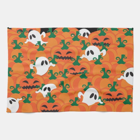 Linge De Cuisine Fantômes d'Halloween Patch de citrouille hantée (Horizontal)