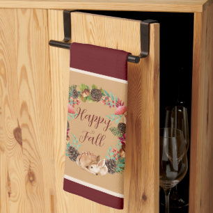 Linge De Cuisine Faon d'automne et nature avec texte personnalisabl