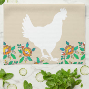Linge De Cuisine Farmhouse Chicken Silhouette & Fleurs de Campagne