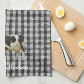 Linge De Cuisine Farmhouse Gingham check Rustic Black White Cow (Quart Plié)