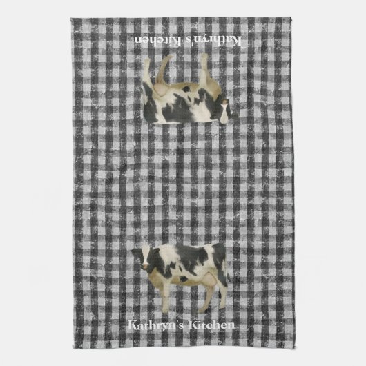Linge De Cuisine Farmhouse Gingham check Rustic Black White Cow (Vertical)