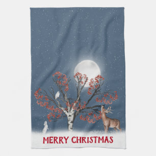 Linge De Cuisine Faune hivernale de Noël avec lune