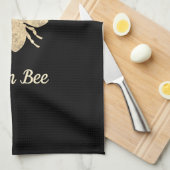 Linge De Cuisine fausse feuille reine abeille sur noir (Quart Plié)