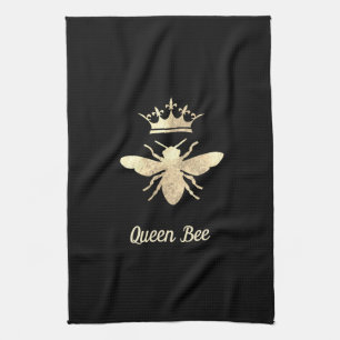 Linge De Cuisine fausse feuille reine abeille sur noir
