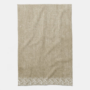 Linge De Cuisine Faux Burlap et Lace