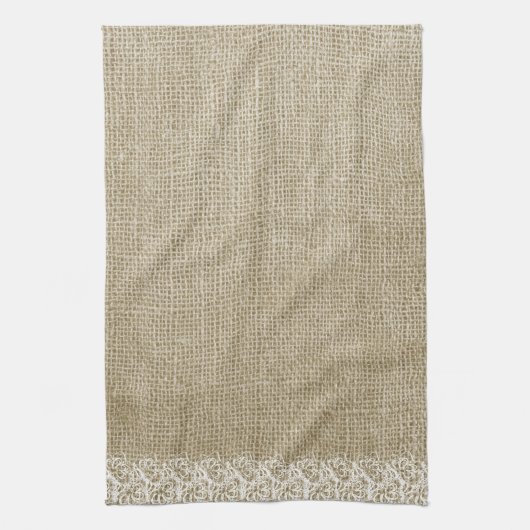 Linge De Cuisine Faux Burlap et Lace (Vertical)