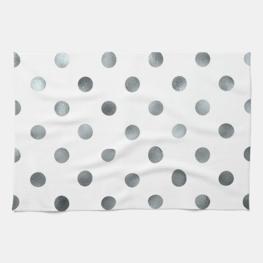 Linge De Cuisine Faux Faux Foil Polka Point blanc (Horizontal)